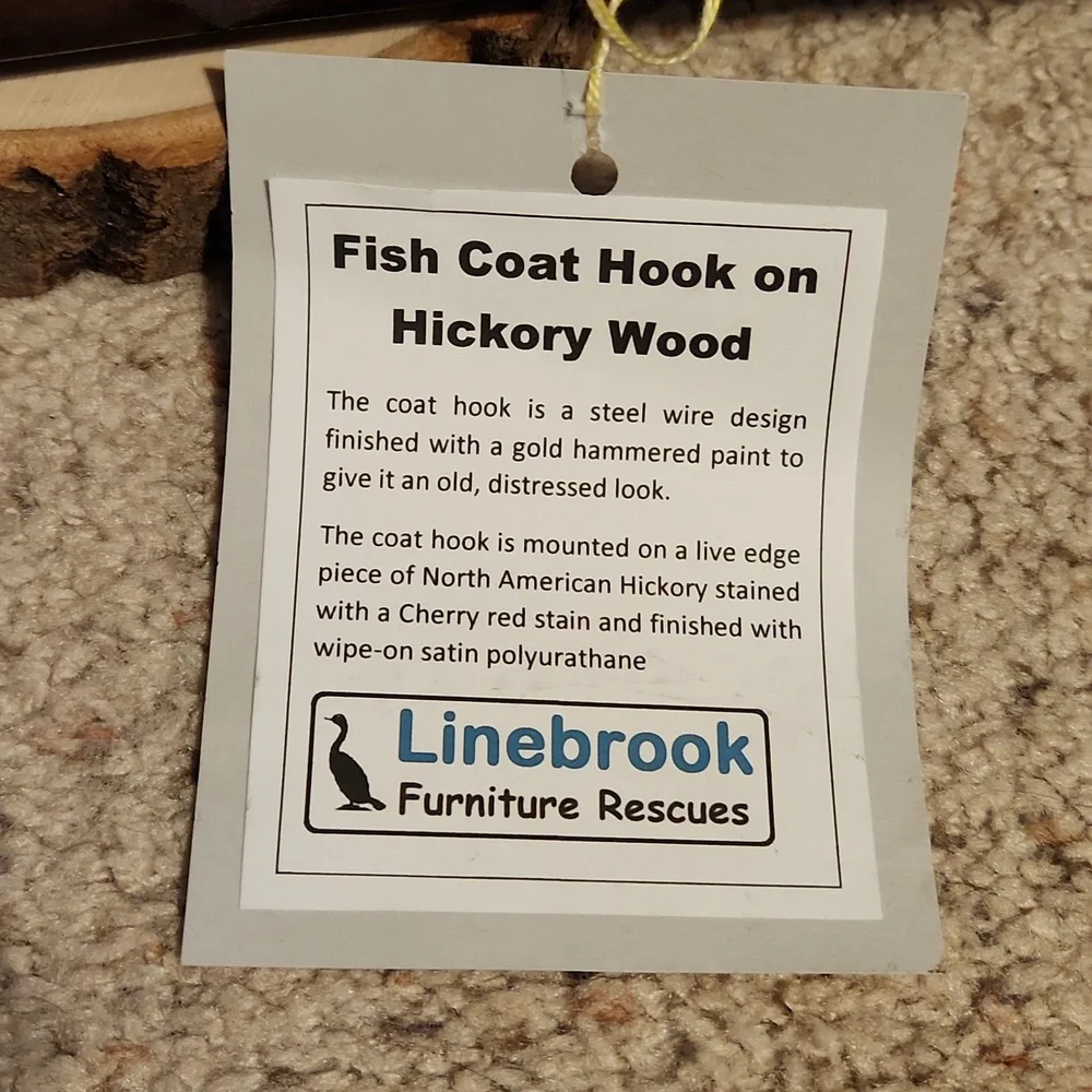 Linebrook Furniture Rescues Fish Coat Hook on Hickory Wood NEW